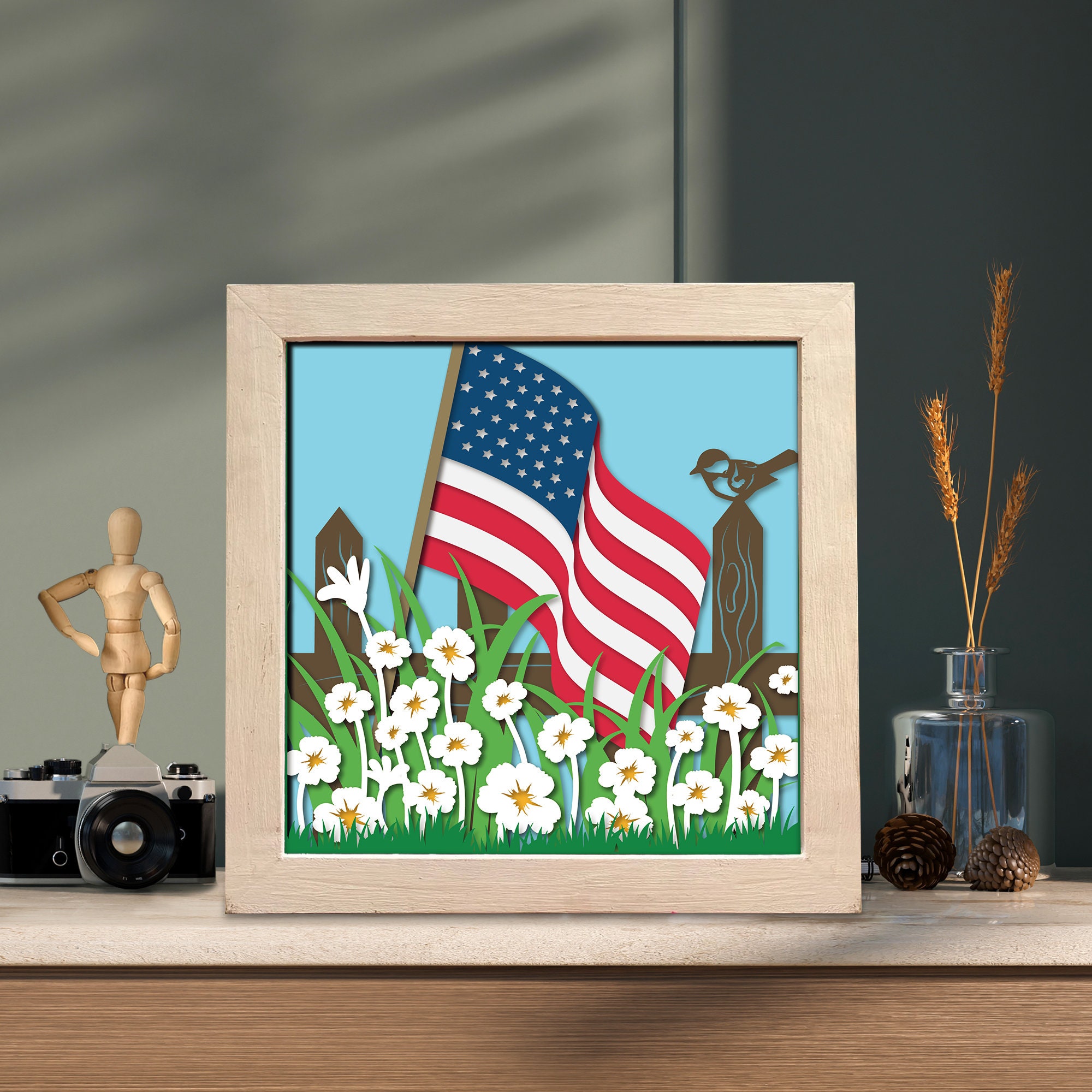 American Flag Shadow Box Svg American Flag Paper Cut Light Etsy