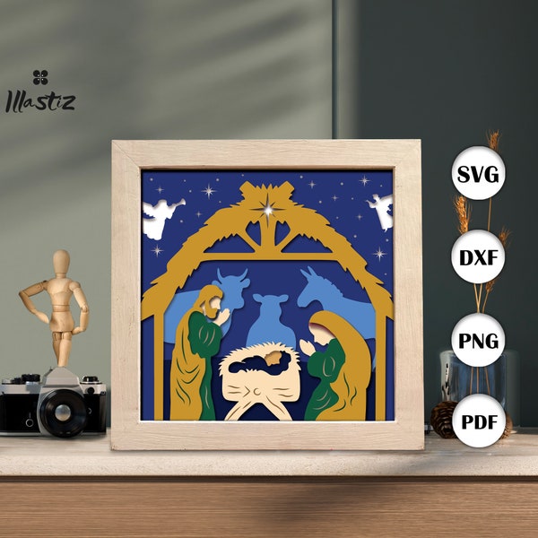Nativity shadow box svg, Nativity paper cut light box, 3D Nativity shadow box, layered cardstock svg, cricut files, shadow box svg Nativity shadow box svg, Nativity paper cut light box, 3D Nativity shadow box, layered cardstock svg, cricut files, shadow box svg