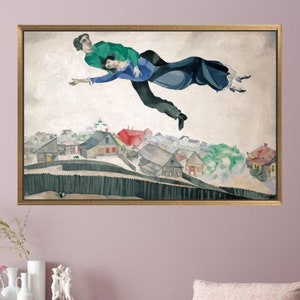 Reproduction Art, Marc Chagall Over The Town Wall Hangings, Marc Chagall Wall Art, Over The Town Canvas Poster, Housewarming Gift,