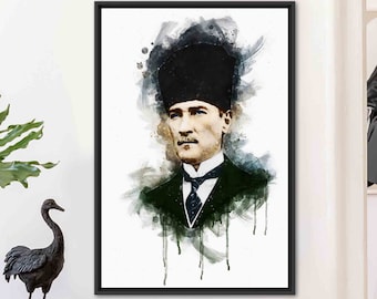 Ataturk Art, Watercolor Poster, Atatürk Canvas Art, Turkish Wall Decor, Motivational Wall Decor, Office Printed, Motivation Wall Art,