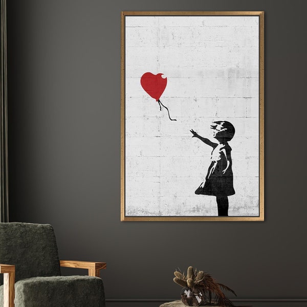 Banksy Girl Art, Banksy Red Balloon Canvas Art, Red Balloon Graffiti Poster, Banksy Art, Abstract Poster, Painting Canvas Art,