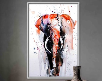 Watercolor Elephant Art, Abstract Elepehant Artwork, Red Elephant Poster, Red And Gray Art Canvas, Safari Art Canvas, Contemporary Wall Deco