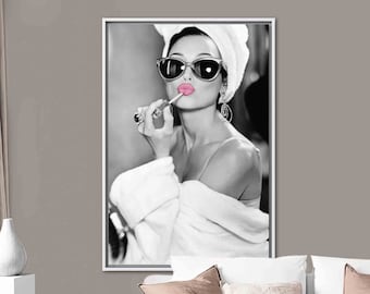 Audrey Hepburn  Poster, Abstract Printed, Make Up Wall Art, Iconic Poster, Modern Poster, Lip Woman Artwork, Fashion Art Canvas,