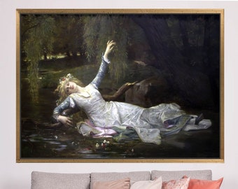 Ophelia, Woman Wall Decor, Famous Printed, Girl Printed, Reproduction Canvas, Oil Painting Print, Cabanel Ophelia Artwork,