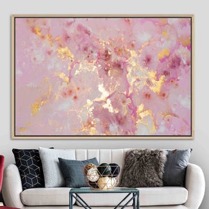 Lienzo de arte de mármol dorado, lienzo de mármol, arte de pared moderno, póster de mármol rosa, lienzo de tinta con alcohol, decoración de pared brillante, obra de arte abstracta,