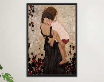 Mother and Child Art Canvas, Gustav Klimt Art Canvas, Modern Art, Reproduction Canvas Print, Personalized Gift For Mom, Modern Wall Decor,