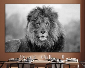 Black and White Lion Wall Art - Majestic Safari Animal Canvas Print for Modern Decor, Lion Photo Print, Wild Animal Canvas, Animal Artwork
