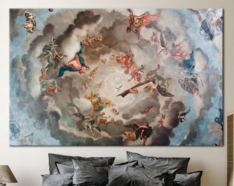 Renaissance Himmel Malerei, Himmel Kunst Leinwand, Renaissance Poster, Engel Leinwand, Renaissance Himmel Leinwand, Fresko Leinwand Kunst,