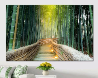 Bamboo Forest Canvas Wall Art, Zen Pathway Print, Japanese Nature Decor, Tranquil Forest Photography, Green Jungle Landscape