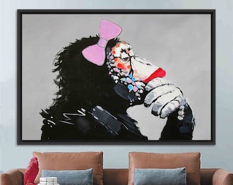Thinking Woman Monkey Wall Decor, Abstract Artwork, Contemporary Wall Art, Animal Printed, Thinking Monkey Printed,