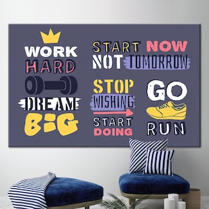 Work Hard, Quote Art Canvas, Success Wall Decor, Inspirational Poster, Motivation Art Canvas, Motivational Poster, Go Run Canvas,