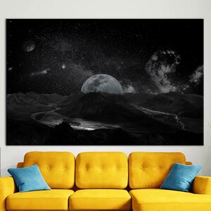 Sternenhimmel Landschaft, Galaxie Kunst Leinwand, Kosmos Kunst Leinwand, Vollmond Poster, Himmel Landschaft Wand dekor, Mond Gedruckt, Ansicht Kunstwerk,