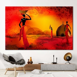Sunset Canvas Art, Black Woman Canvas, Abstract Canvas, African Woman Poster, African Landscape Artwork, African Canvas,