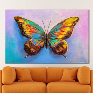 Lienzo de mariposas coloridas, arte de pared, pintura de insectos vibrantes, impresión para decoración de sala de estar, decoración de pared moderna, póster de animales, impresión de pintura al óleo