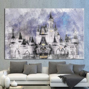 Castillo de Cenicienta, decoración de pared de Disneyland, póster para niños, obras de arte para niños, lienzo artístico para habitación de niños, arte de Disney, arte en lienzo para niños,