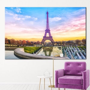 Eiffel Tower Artwork, France Canvas Art, Landmark Printed, Cityscape Wall Art, Sunset Artwork, Travel Artwork, View Wall Art,