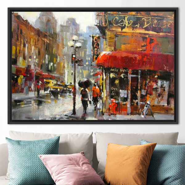 Rainy Day Poster, Abstract Wall Art, City Poster, Modern Art, Oil Painting Print, View Poster, Landscape Canvas Art, Cafe Artwork,