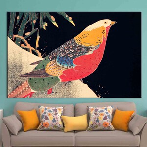 Lienzo de arte japonés con pájaros, ilustraciones de pájaros, estampados de animales, obras de arte japonesas, estampados de animales,