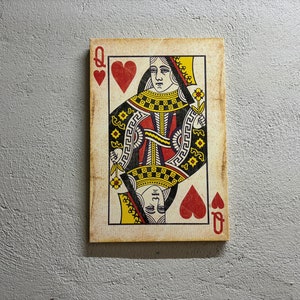 Arte moderno, decoración de pared abstracta, arte en lienzo de naipes, arte en lienzo de la reina, arte de la sala de juegos, naipes de la reina de corazones impresos,