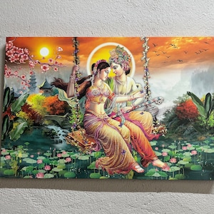 Radha Krishna Painting Print, Hindu Canvas, Radha Krishna Canvas Print, Reproduction Art, Indian Canvas Poster, Hindu Gift 3D Canvas,