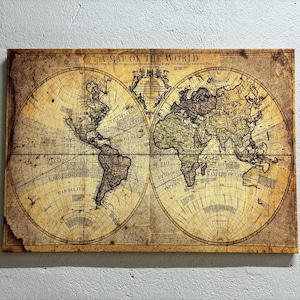 Alte Weltkarte, Vintage Karte gedruckt, Alte Weltkarte Kunst-Leinwand, Karte Wandkunst, Alte Karte gedruckt, Vintage Kunstwerk,