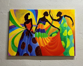 African Dancers Painting, Ethnic Art Canvas, African Women Canvas Art, Abstract Poster, Dancer Canvas, African Dancers Printed,