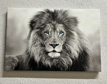 Blue Eyed Lion Wall Art, Animal Canvas Art, Wild Animal Wall Art, Loft Wall Art, Wildlife Canvas, Lion Wall Decor, Wild Lion Wall Art,