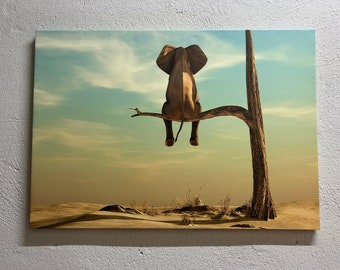 Elephant in Surreal, Elephant Tree Poster, Elephant Canvas, Modern Poster, Contemporary Poster, Surreal Elephant Canvas Art,