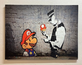 Banksy Wall Art, Mario Graffiti Art, Graffiti Art Canvas, Banksy Canvas, Street Wall Decor, Super Mario Banksy Wall Art,