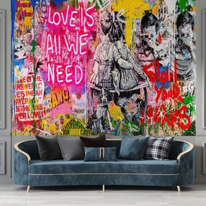 Love Is All We Need, Graffiti Wallpaper, Street Graffiti Wall Print, Love Need Wall Paper, Love Graffiti Wall Paper, Banksy Wall Print, image 3
