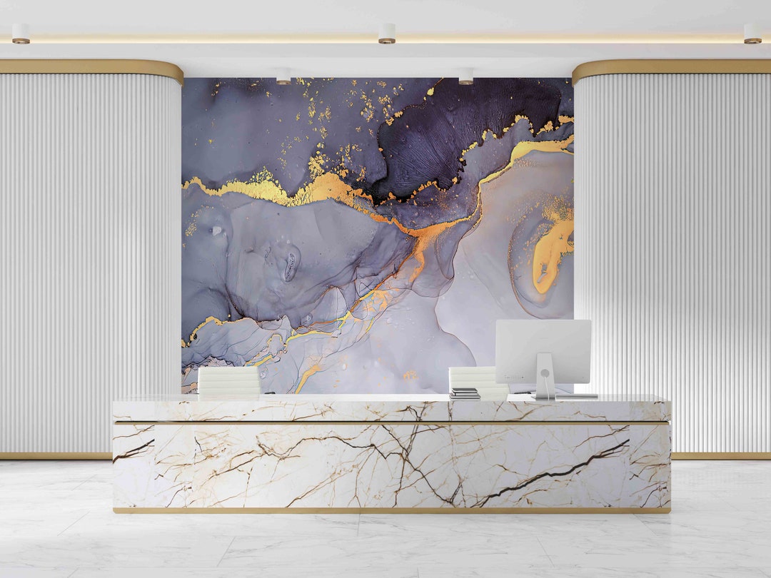 Purple and Gold Marble, Modern Wall Paper, Luxury Marble Wall Decor ...
