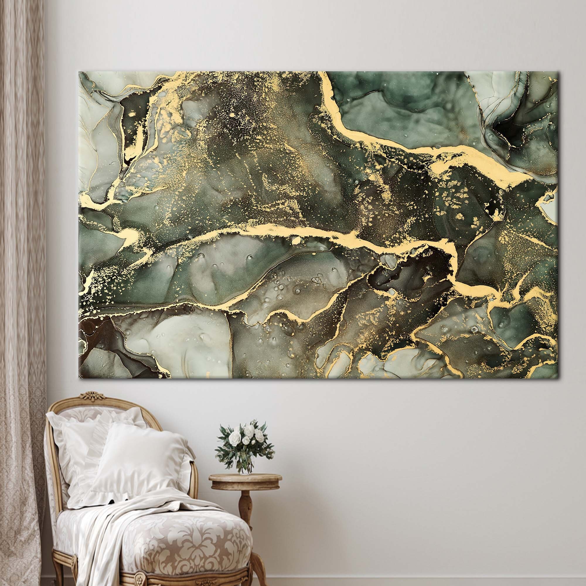 Green and Gold Marble, Modern Marble Art, Contemporary Printed, Luxury ...