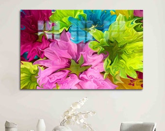 Wall Art, Glass Wall Decor, Wall Decor, Abstract Flower Glass Wall, Abstract ColorfulModern Glass, Modern Colorful Tempered Glass,