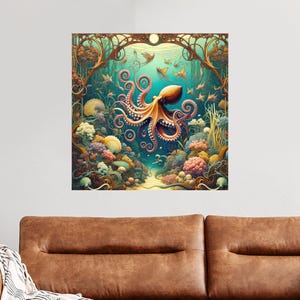 Trendy Canvas, Animal Canvas Print, Baby Boy Gift Personalized, Home Decoration, Underwater Printed, Octopus Art, Canvas Wall Art,