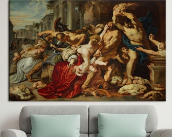 Massacre dos Inocentes, Arte Barroca, Impressão em Óleo, Reprodução Impressa, Impressão Clássica, Arte em Tela Famosa, Obra de Arte Vintage,