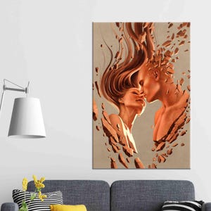 Large Wall Decor, Couple Canvas Print, Modern Canvas Decor, Abstract Couple Wall Hanging, Bedroom Canvas Print, Gifts, 3D Wall Art,