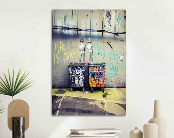Banksy Graffiti Tempered Glass Wall Art, Urban Decor