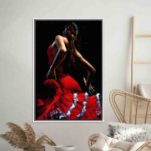 Wall Art, Canvas Gift, Living Room Wall Art, Spain Style Flamenco Dancer, Music Poster, Spain Style Flamenco Dancer Wall Art, White Framed