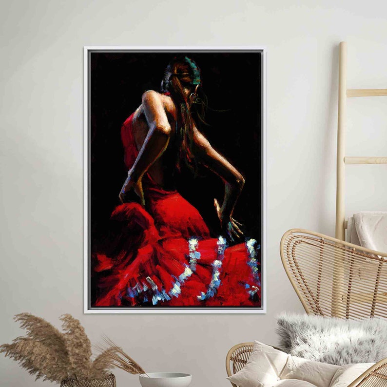 Wall Art, Canvas Gift, Living Room Wall Art, Spain Style Flamenco Dancer, Music Poster, Spain Style Flamenco Dancer Wall Art, White Framed