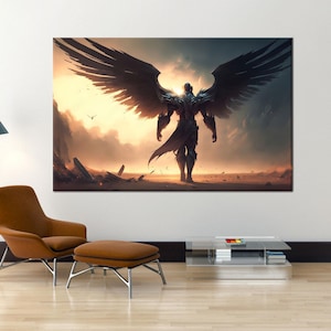 Warrior Angel Canvas Gift, Modern Art Canvas, Warrior Wall Art, Angel Canvas Gift, Christmas Decor Art, Minimalist Wall Art, Bedroom Decor