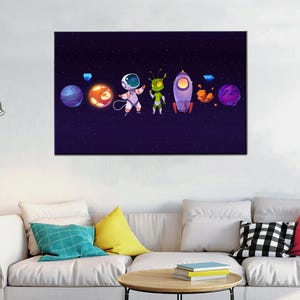 Kids Wall Art, Space Pattern Artwork, Gift For Her, Astronaut Canvas Art, Planet 3D Canvas, Gift For The Home,