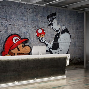 Graffiti Mural, Super Mario Graffiti Wall Paper, Gaming Room Wall Art, Mario Graffiti Mural, Banksy Wall Paper, Street Wall Poster, image 2