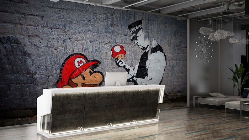 Graffiti Mural, Super Mario Graffiti Wall Paper, Gaming Room Wall Art, Mario Graffiti Mural, Banksy Wall Paper, Street Wall Poster, image 2