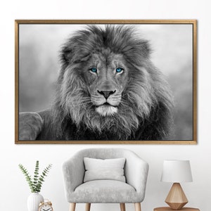 Blau gemusterter Löwe Wandbild, Tierleinwand Kunst, Wildtier Wandkunst, Loft Wandkunst, Wildtier Leinwand, Löwe-Wand-Dekor, Wilde Löwen-Wandkunst, Bild 9