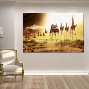 Reproduction Wall Decor, Modern Wall Art, Elephants Canvas Poster, Salvador Dali Elephants Canvas Decor, Personalized Gift, Framed Canvas