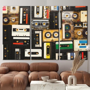 Music Art, Tapes Printed, Cassette Canvas, Old Cassette Printed, Retro Wall Art, Vintage Cassette Art Canvas, Vintage Canvas, 3P: Gallery Wrapped