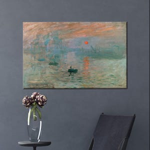 Lienzo decorativo de Monet Sunrise, póster impresionista de puerto, impresión de mar y sol suave para bellas artes clásicas o decoración costera del hogar.