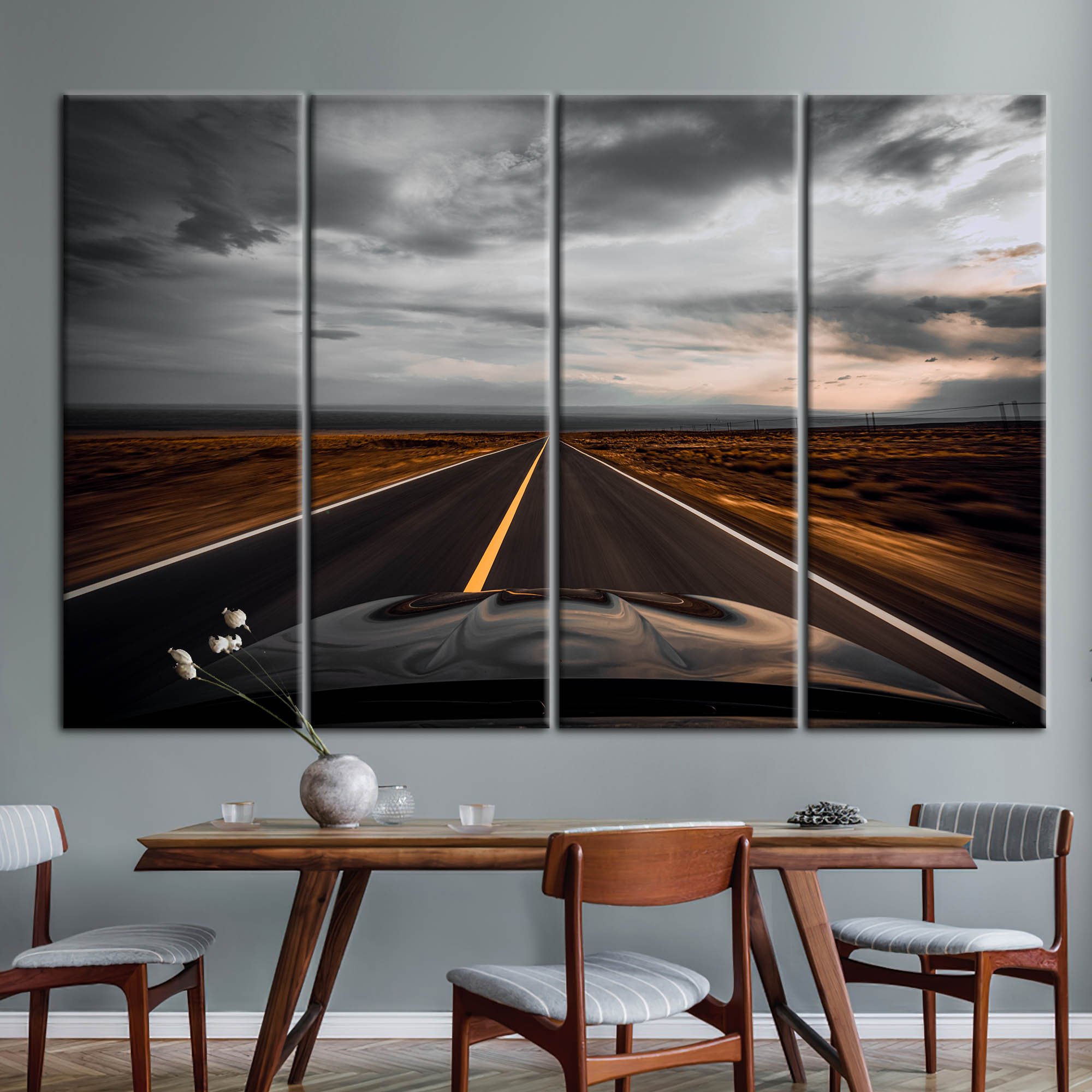 Open Road Canvas Art, Long Highway Travel Wall Decor, Cinematic