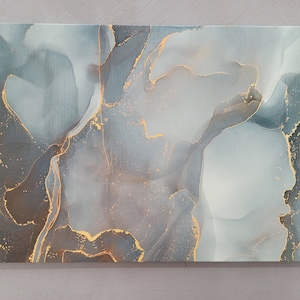 Smaragdgrüner Marmor Wandkunst, Abstrakte Leinwanddruck mit Goldadern für Elegante Innenräume, Alkohol Tinte Leinwand Kunst