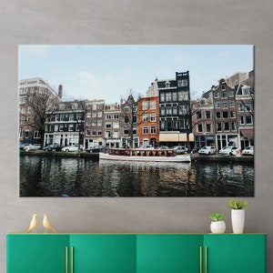 Canvas Print, Wall Decor, 3D Wall Art, Winter 3D Canvas, Amsterdam Art, Canal Printed, Modern 3D Canvas, Netherlands Wall Art,